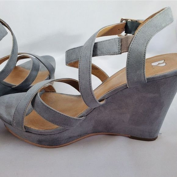 ❤️BRASS PLUM Faux Suede Blue Wedges Size 8M - Picture 2 of 8